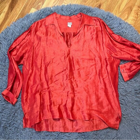 Agnona Burnt Orange Oversized Silk Blouse Size L - Picture 1 of 7